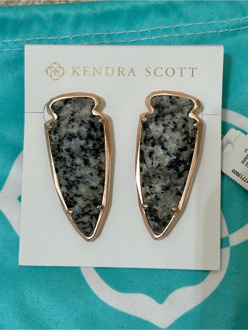 Kendra Scott Kathryn Grey Granite Speckled Arrowhead Drop Earrings in Rose Gold